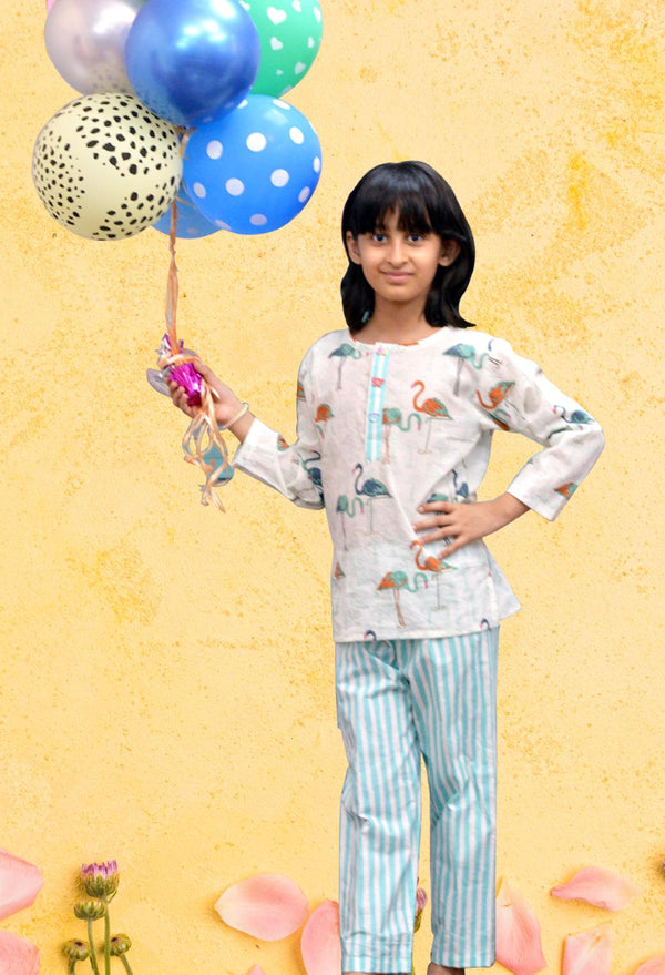 Off White with Blue Flamingo Nightwear