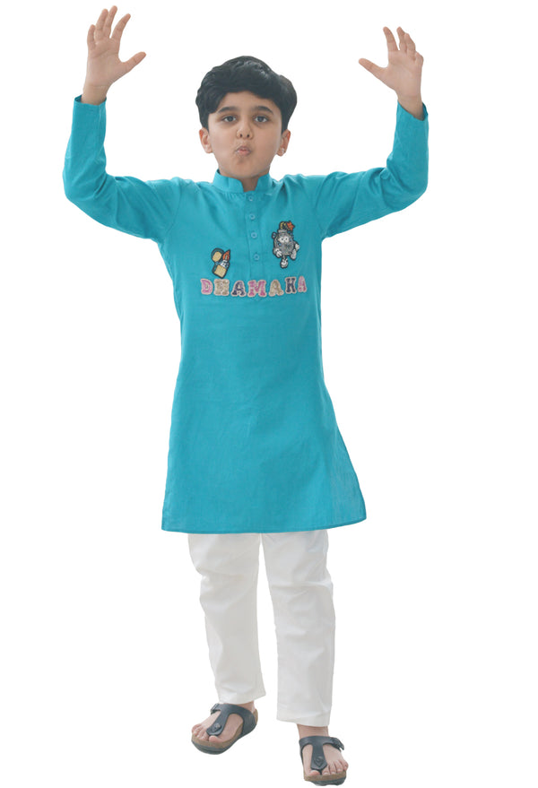 Dhamaka Blue Kurta with White Trousers