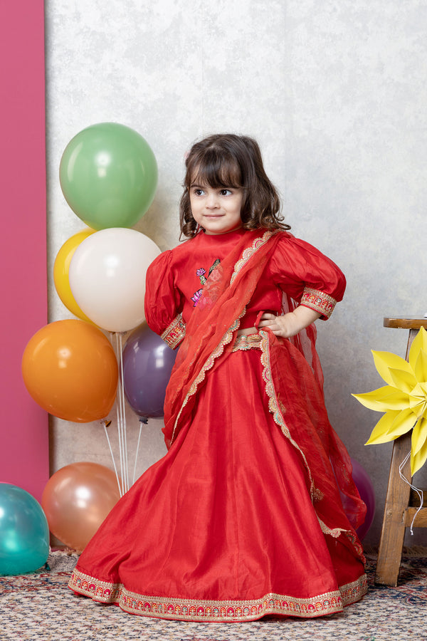 MAA LAKSHMI MOTIF RED LEHENGA SET