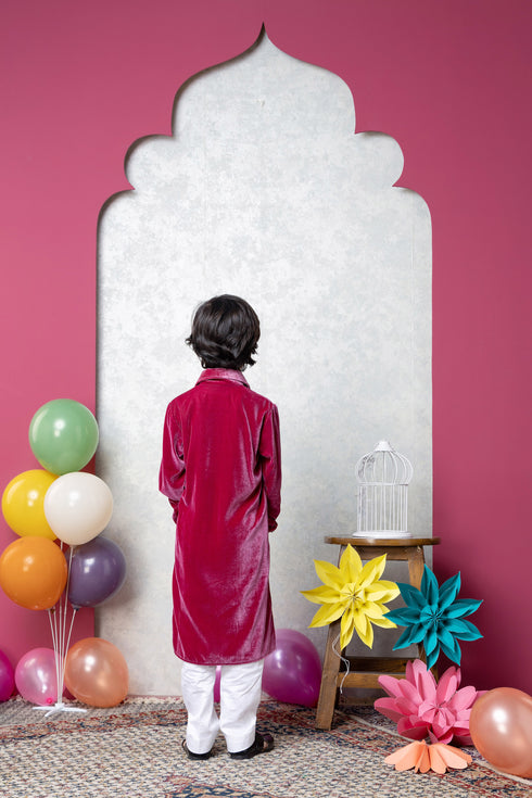 elephant red velvet kurta set