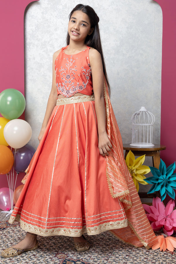 floral orange lehenga
