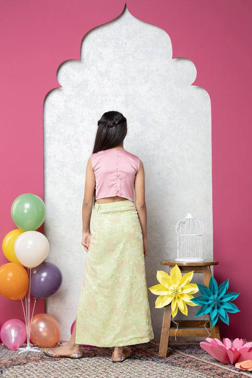 HORSE/BUTTERFLY TOP WITH BOTTLE GREEN SKIRT