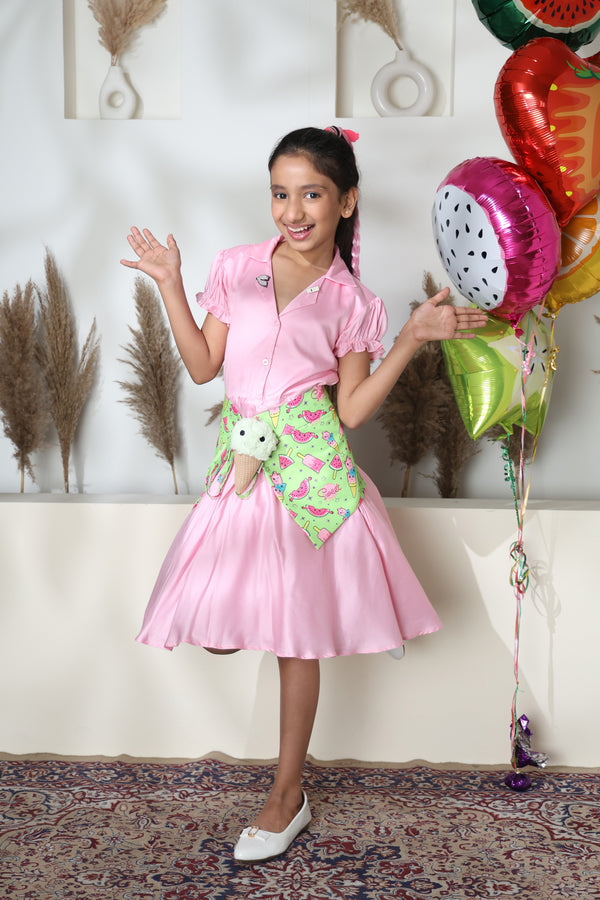 PINK DRESS WITH GREEN ICECREAM BELT
