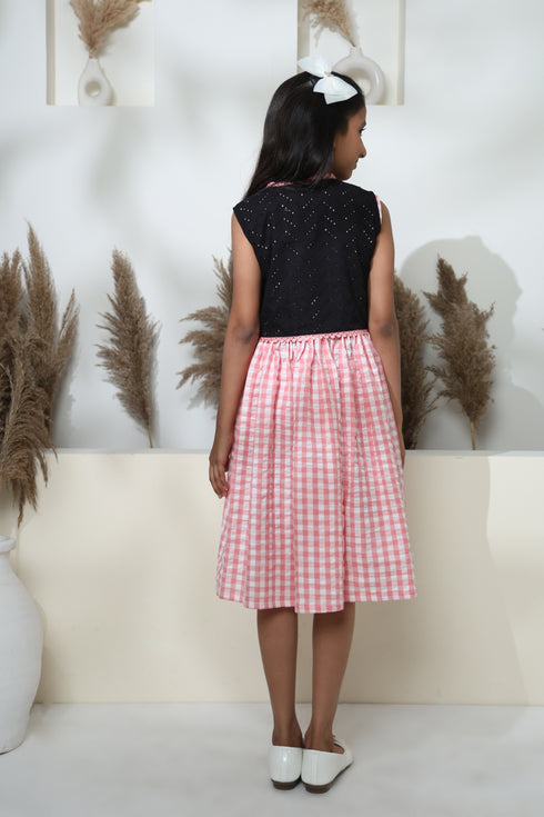 BKACK HALF SLEEVE JACKET WITH BARBIE PINK STRIPE DRESS