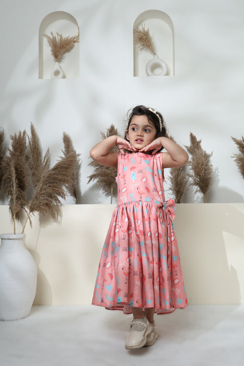 FLAMING PRINT WITH BOW RUST ORANGE DRESS