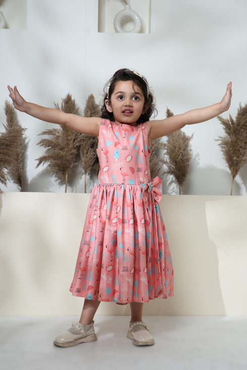 FLAMING PRINT WITH BOW RUST ORANGE DRESS