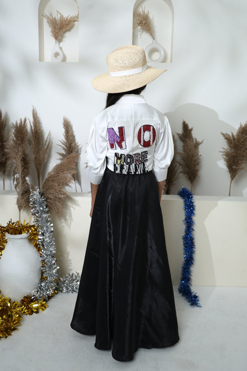 NO MORE DRAMA WHITE SHIRT WITH BLACK SKIRT