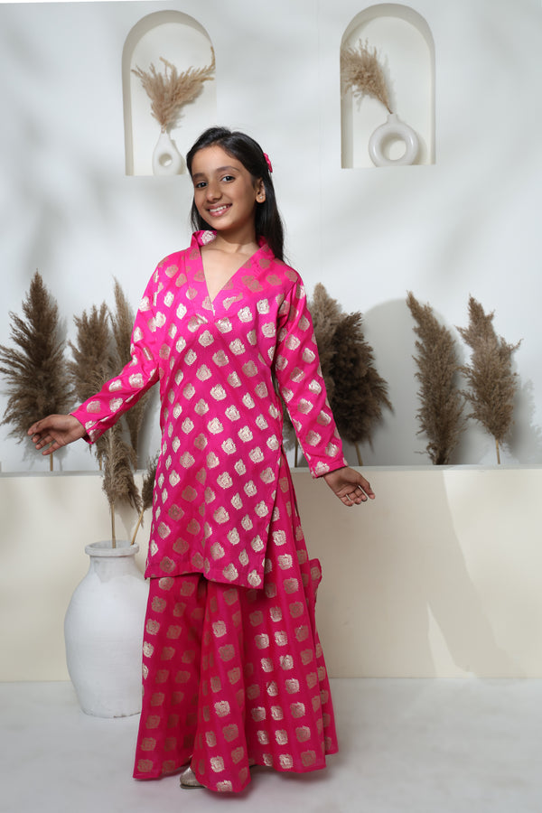 ROYAL ROSE PINK BROCADE SHARARA SET