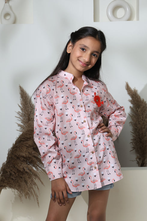 BEACH VIBE FLAMINGO PRINT SHIRT