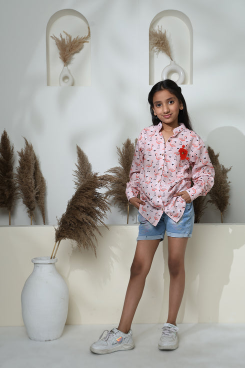 BEACH VIBE FLAMINGO PRINT SHIRT