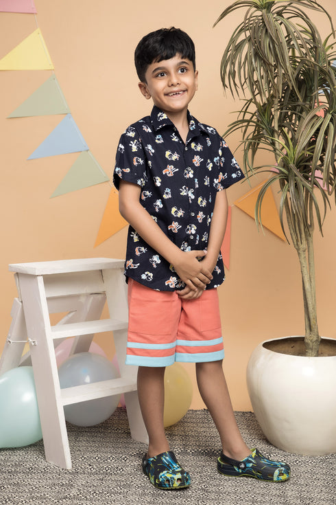 Duck Print Half Shirt and Shorts