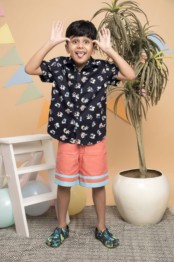 Duck Print Half Shirt and Shorts