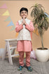 Peach Kurta Pyjama Set with Off White Nehru Jacket