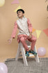 Peach Kurta Pyjama Set with Off White Nehru Jacket