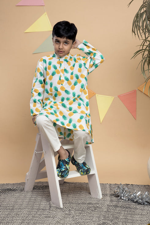 Pineapple Kurta with White Pant