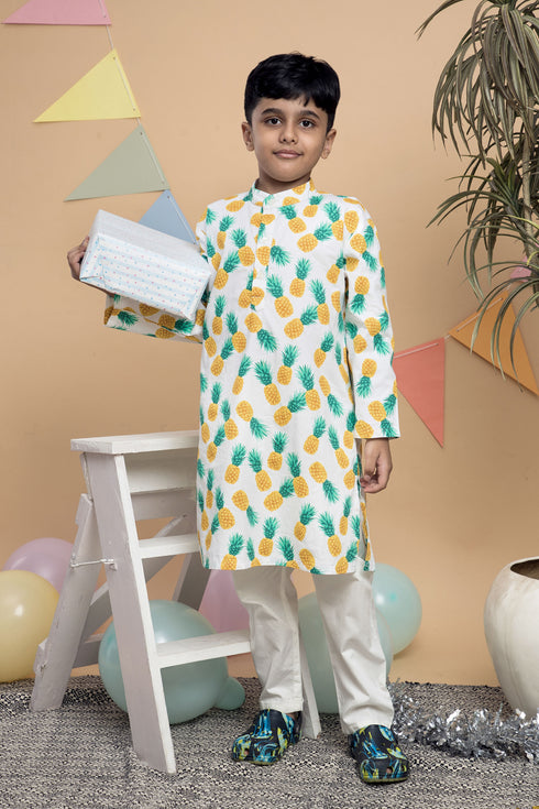 Pineapple Kurta with White Pant