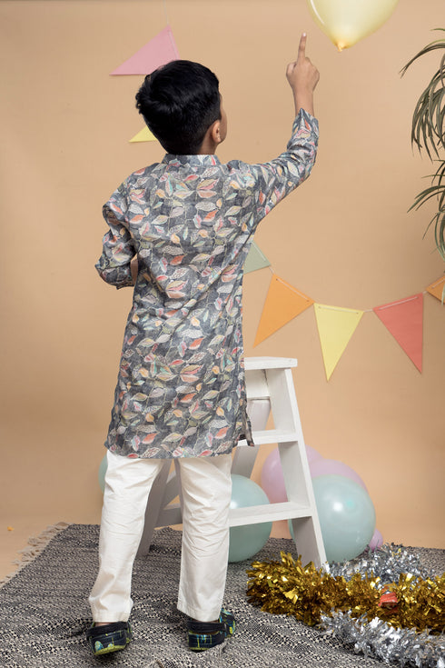 Printed Grey Kurta with White Trouser