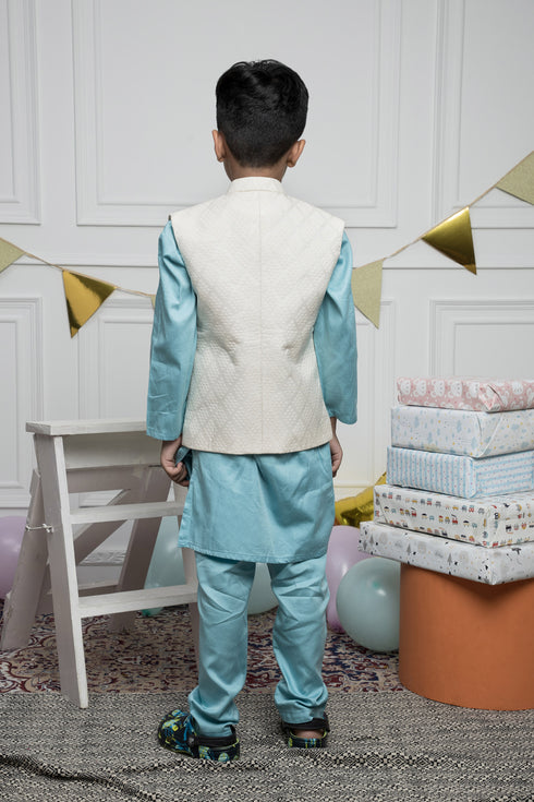 Blue Kurta Set with White Jackets