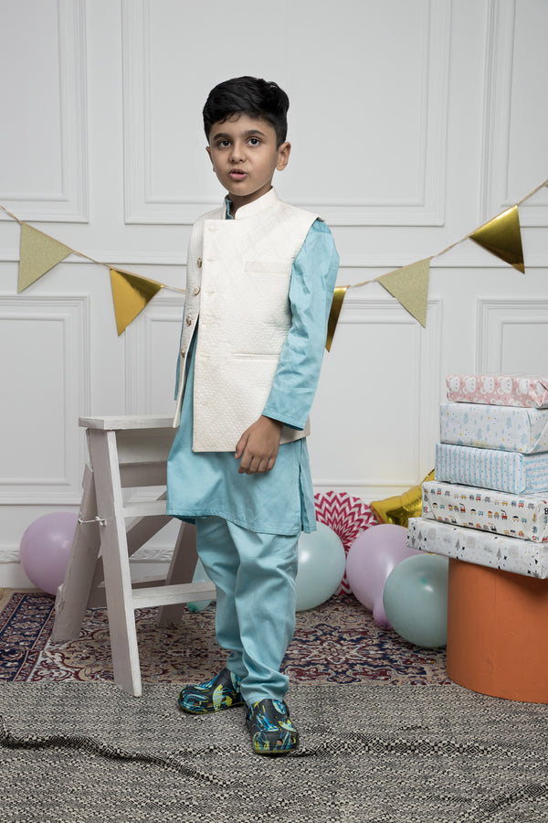 Blue Kurta Set with White Jackets