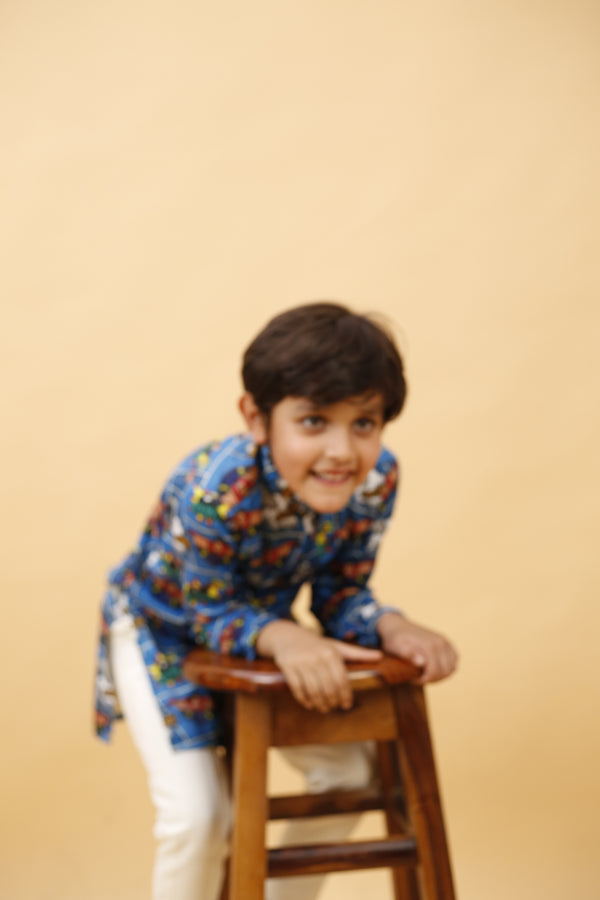 Super Man Kurta Set with White Trousers