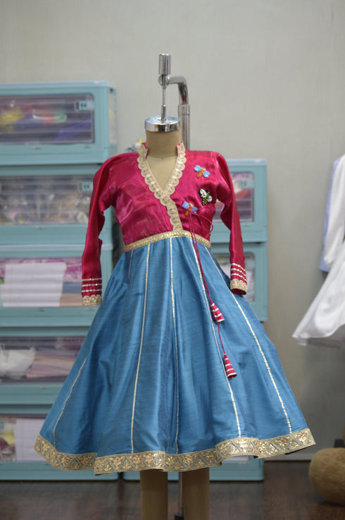 Anarkali Pink and Blue Indian Attire