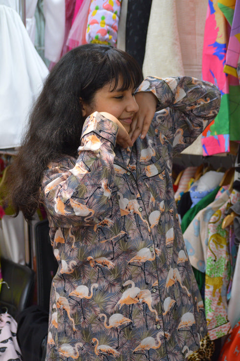 Blackish Grey Animal Print Nightwear