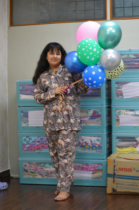 Blackish Grey Animal Print Nightwear