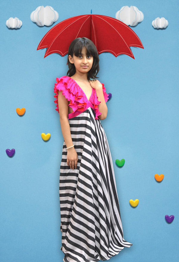 Pink and Black Stripe Long Dress