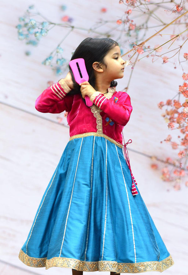 Anarkali Pink and Blue Indian Attire
