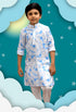 Blue Tie-Dye Printed Kurta with White Trousers