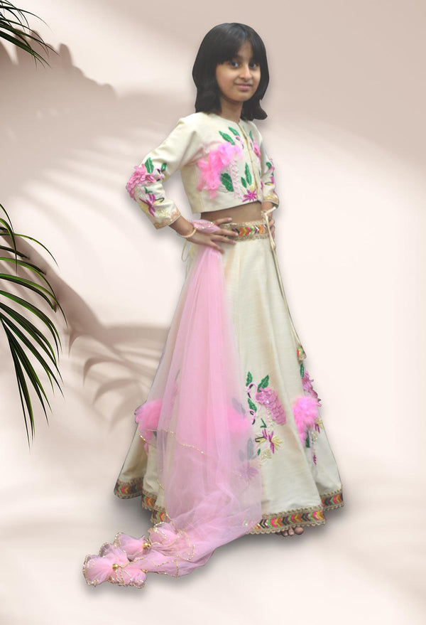 Off White Flamingo Lehenga