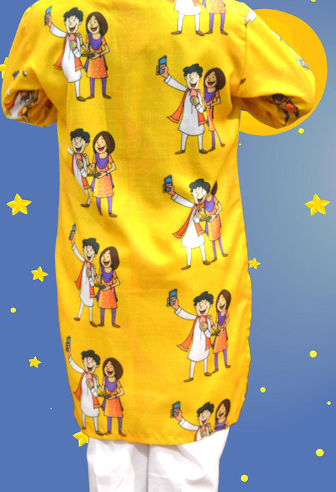 Rakhi Print Kurta with White Trousers